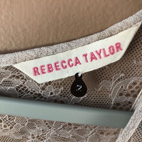 REBECCA TAYLOR WOMENS 2 BEIGE TAN SILK LACE RUFFLE CAMI TANK BLOUSE - Picture 7 of 11